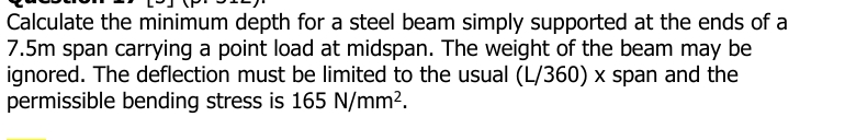 Calculate the minimum depth for a steel beam