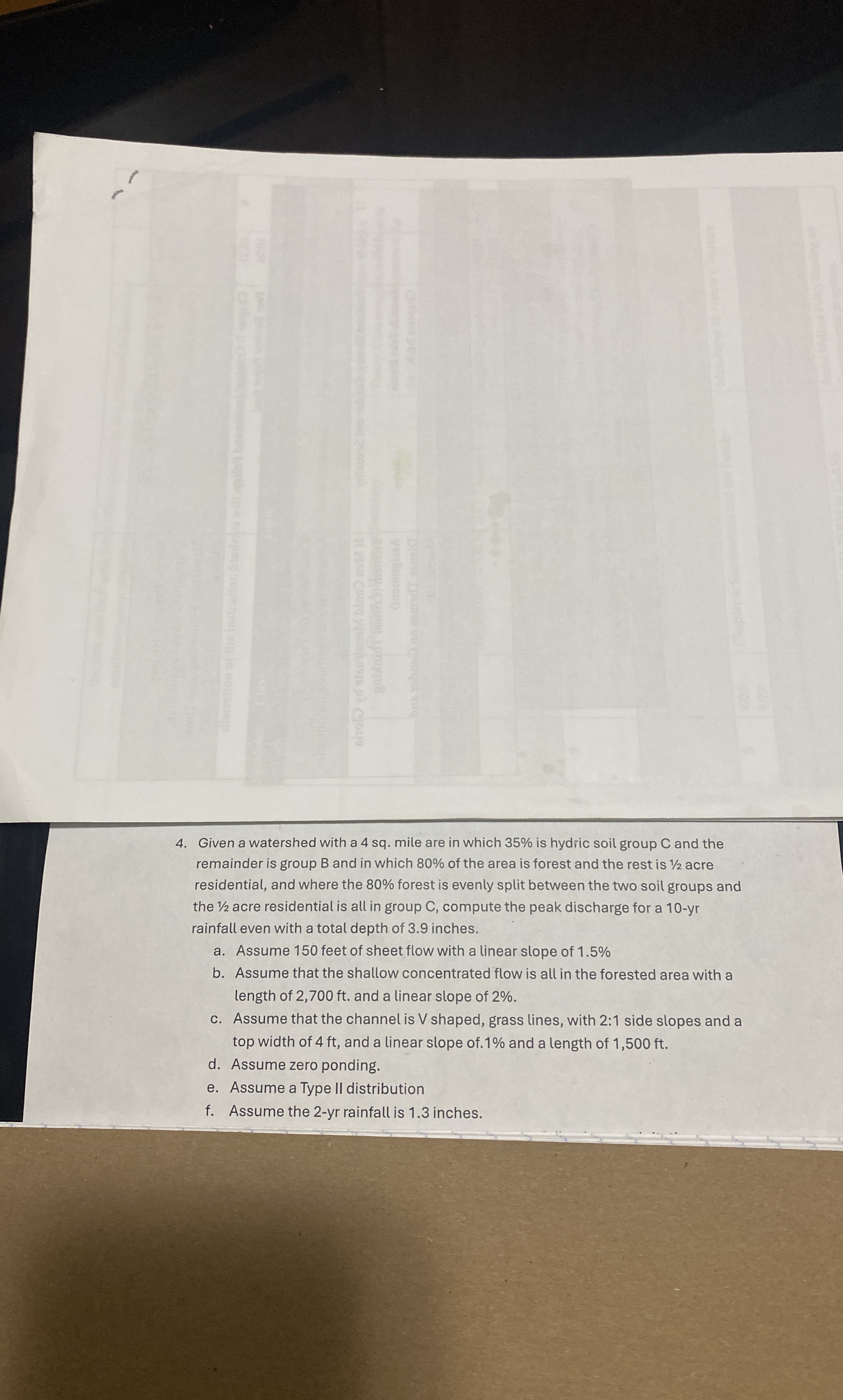 Given a watershed with a 4 sq . mile are in which