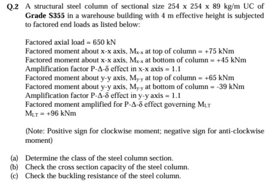 Q . 2 A structural steel column of sectional size