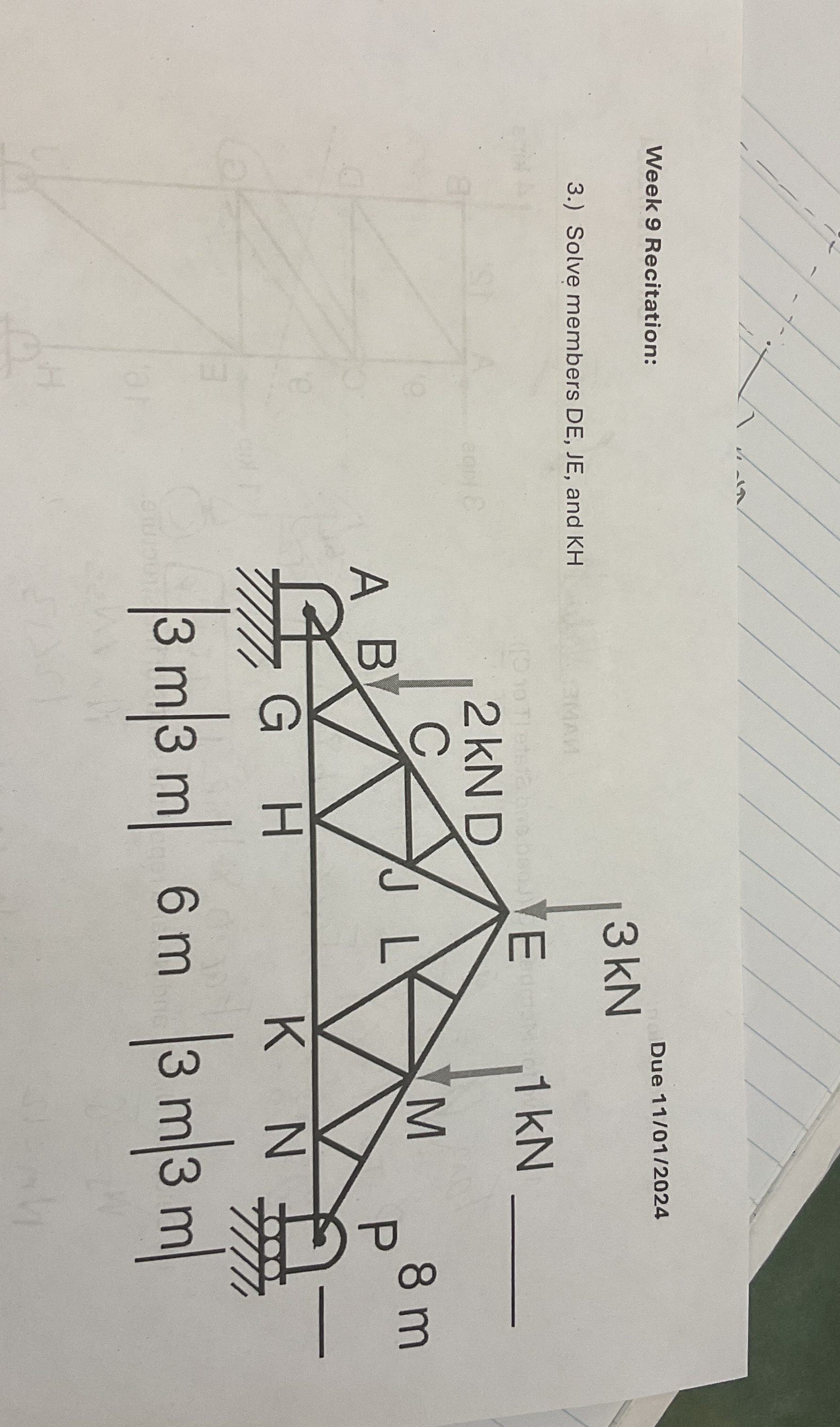 Week 9 Recitation: 3 . ) Solve members DE , JE ,