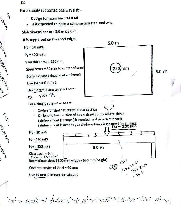 Q 1 : For a simply supported one way slab: -