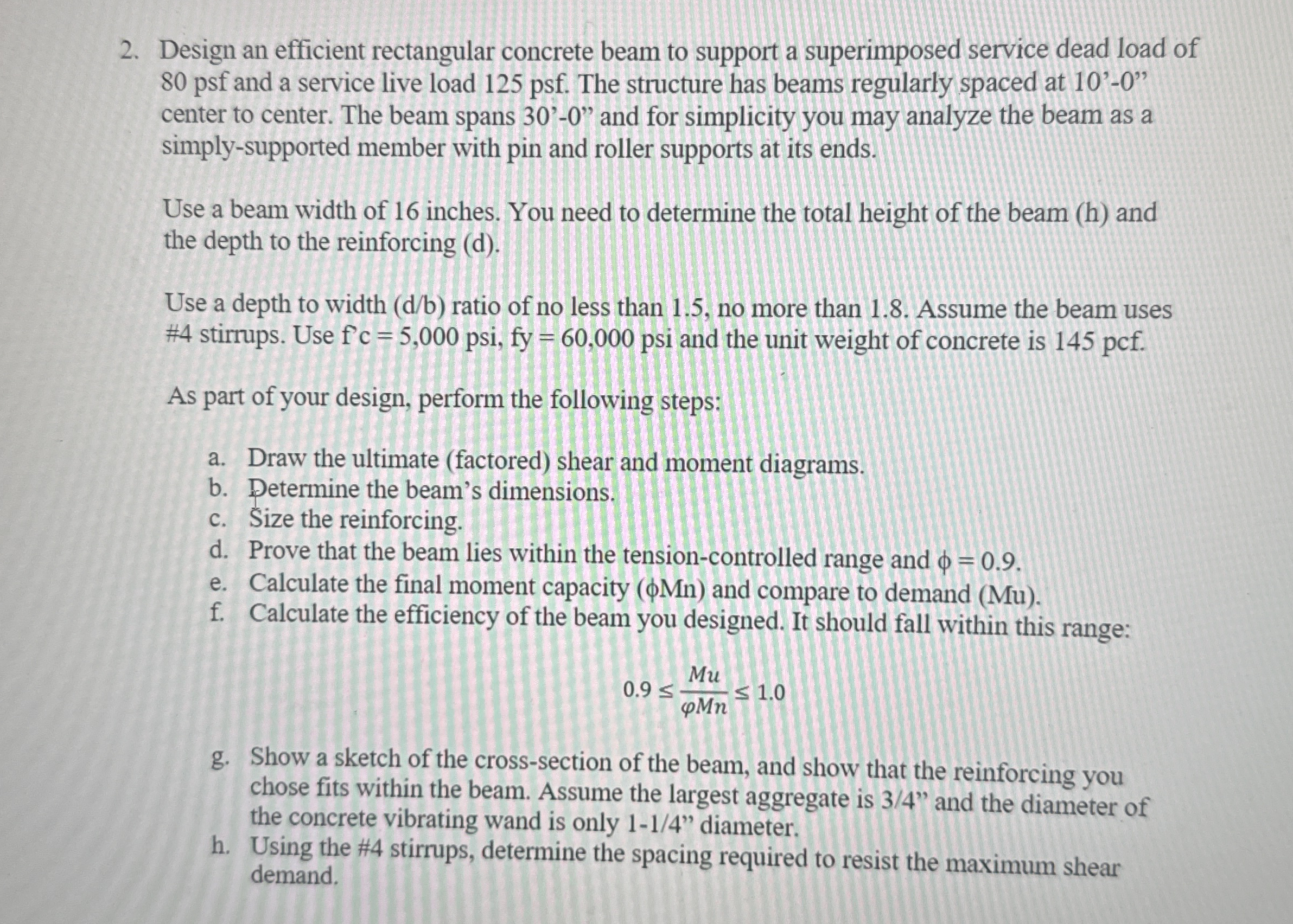 Design an efficient rectangular concrete beam to