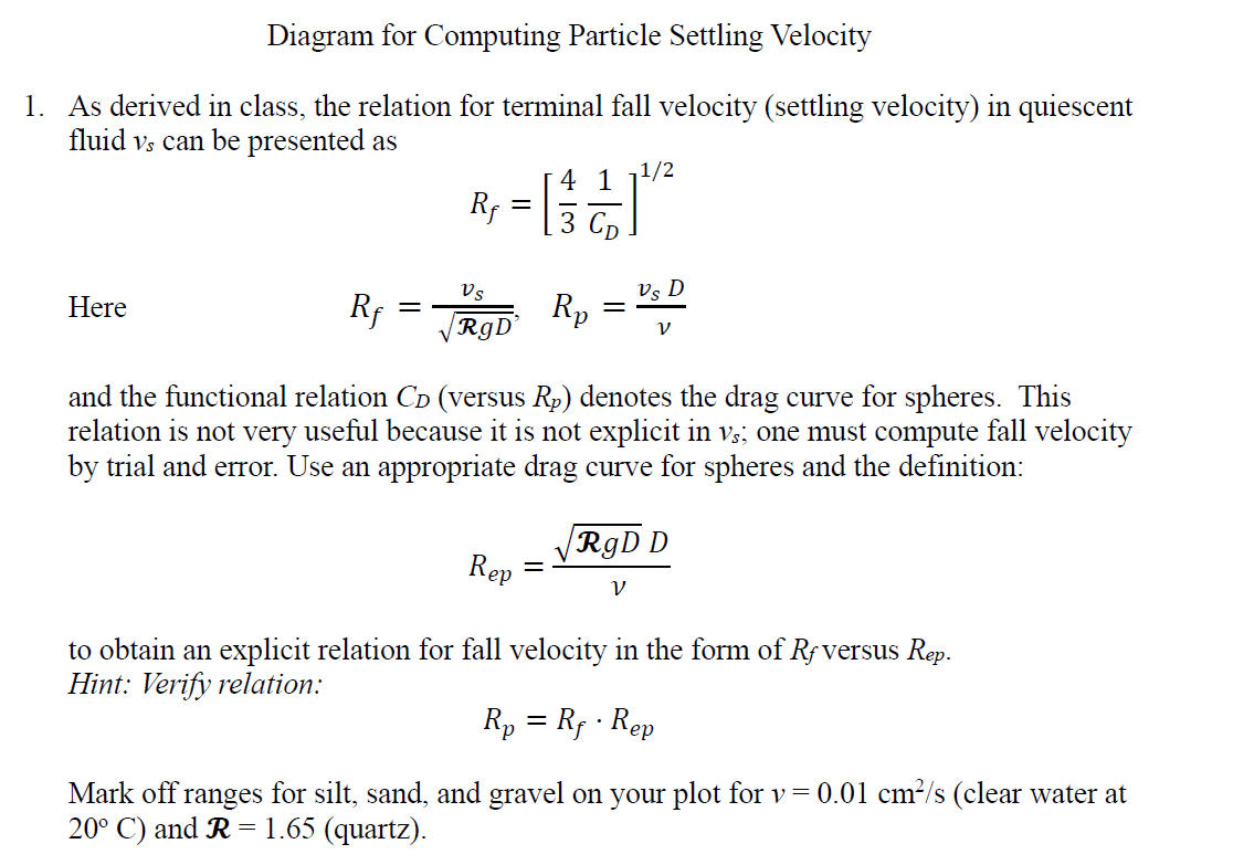 Diagram for Computing Particle Settling Velocity
