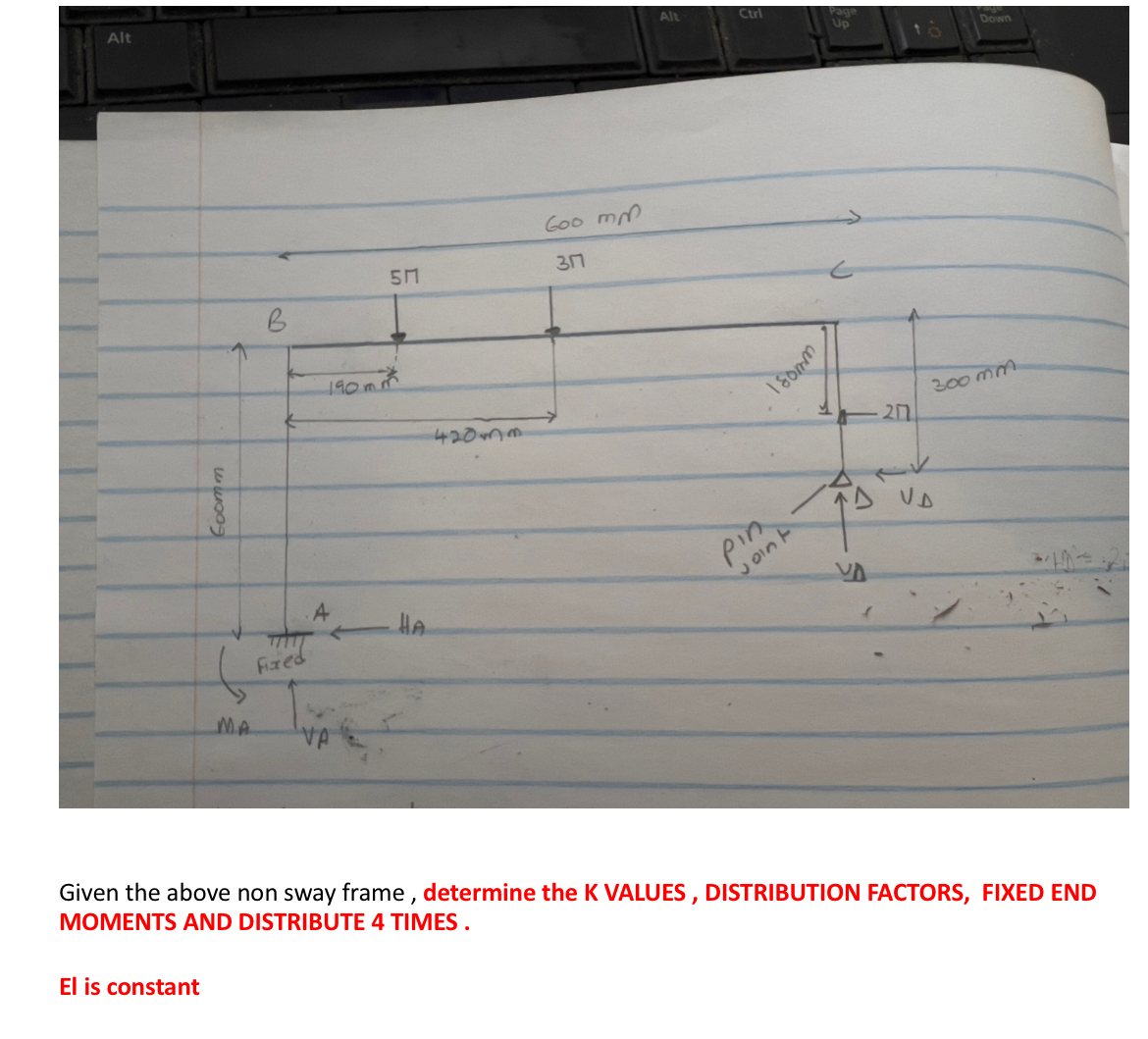 Given the above non sway frame , determine the K