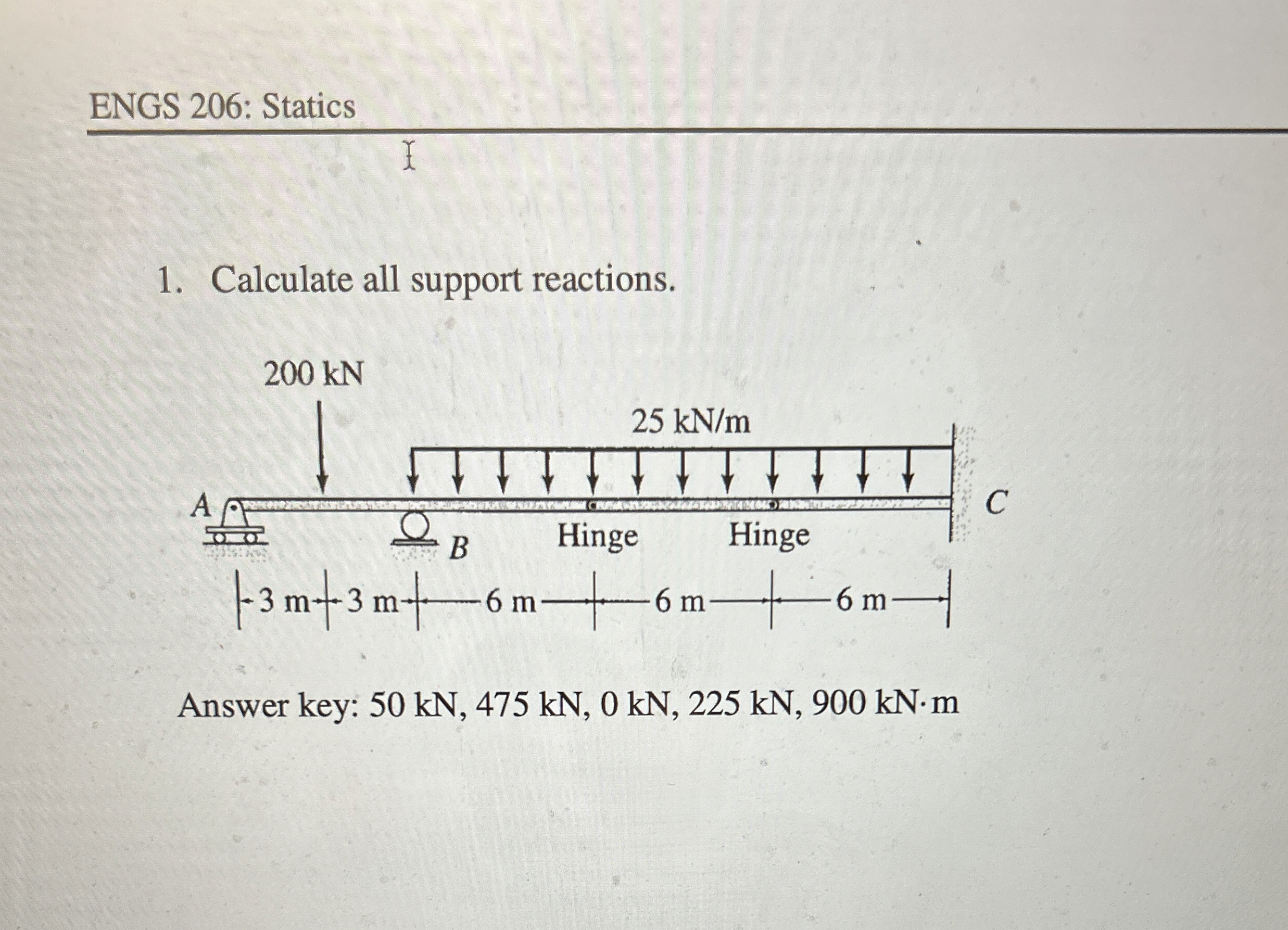 ENGS 2 0 6 : Statics Calculate all support