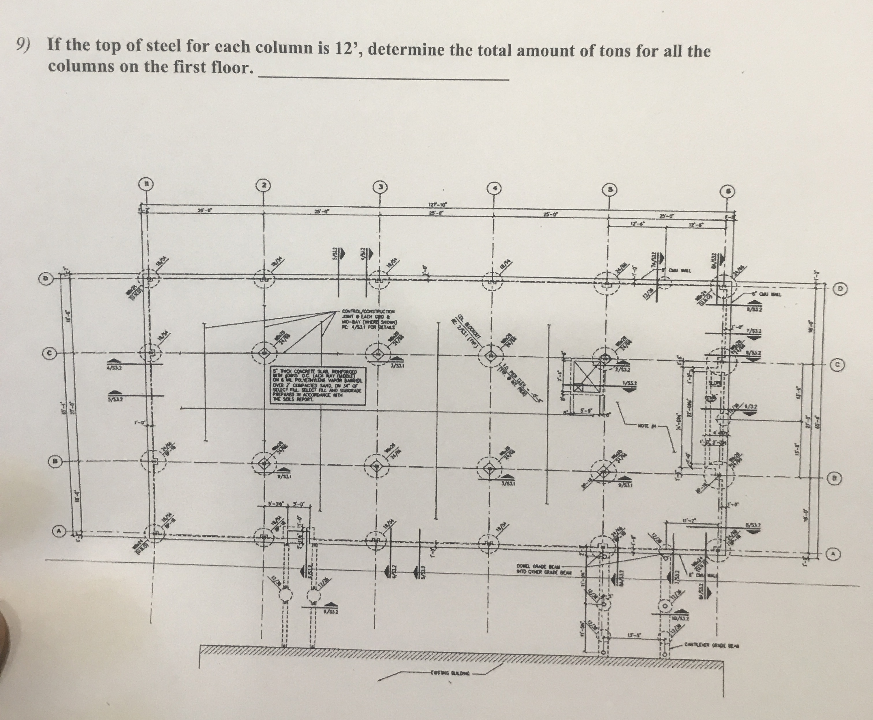 If the top of steel for each column is 1 2 ' ,