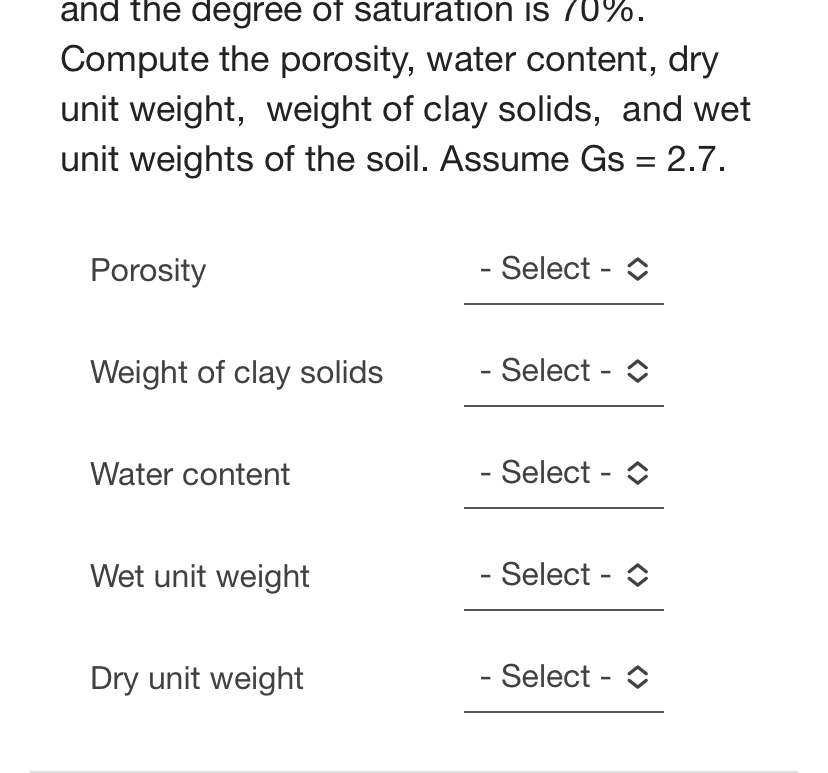 and the degree of saturation is ? 0 % . Compute