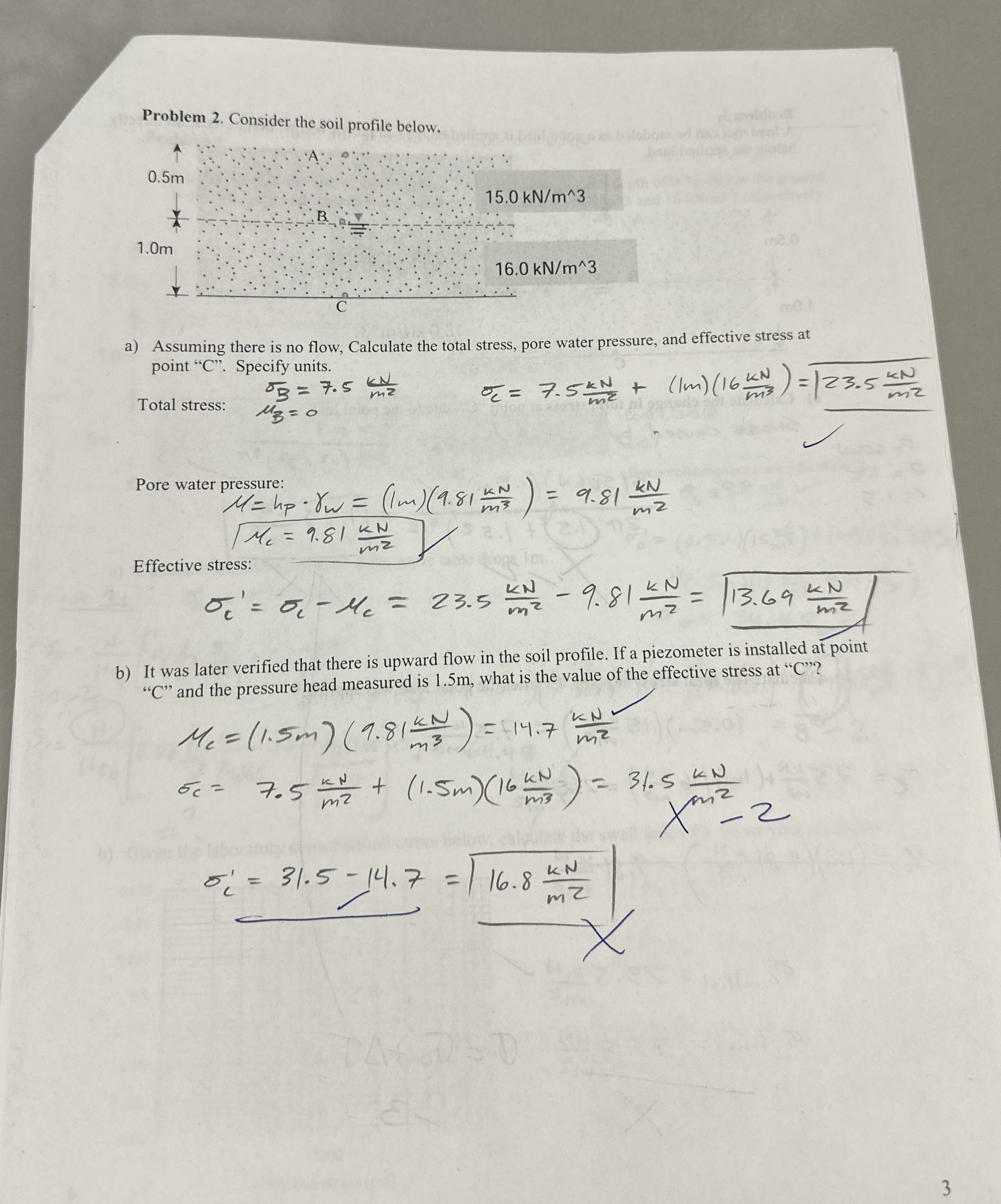Problem 2 . Consider the soil profile below. a )