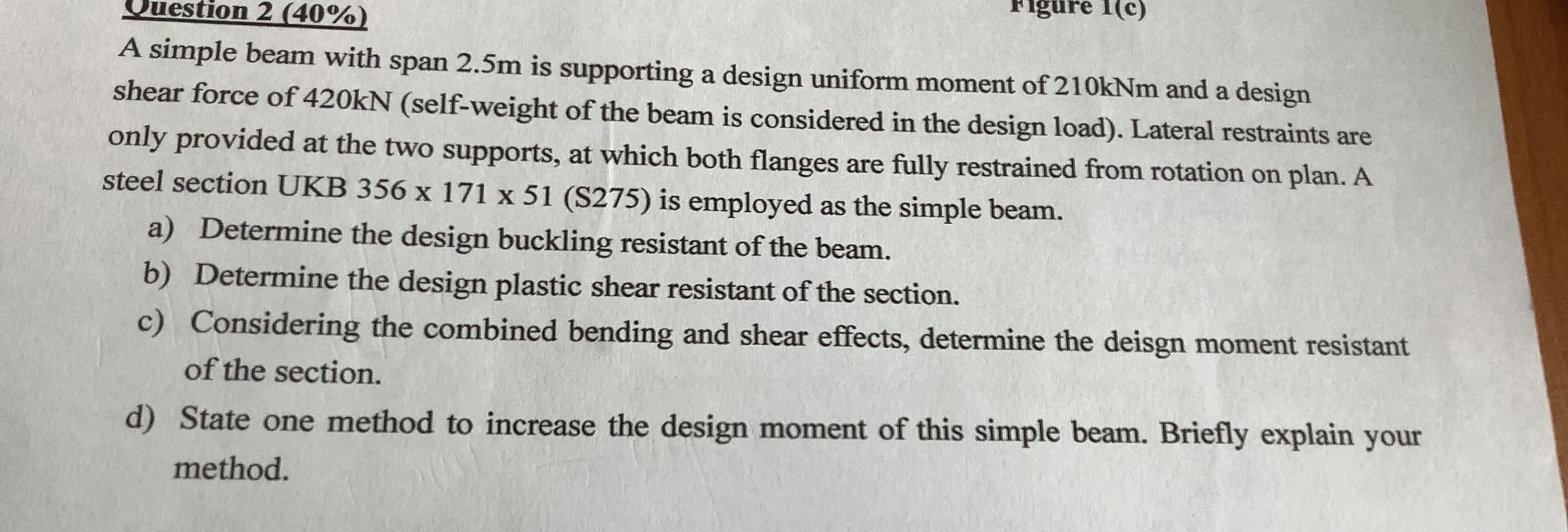 Ouestion 2 ( 4 0 % ) A simple beam with span 2 .