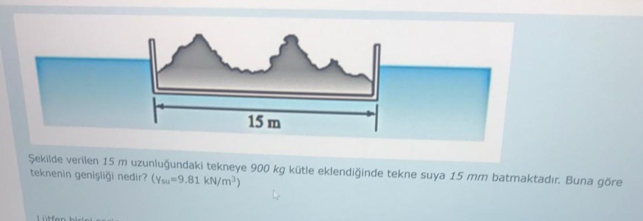 Sekilde verilen 1 5 m uzunlu undaki tekneye 9 0 0