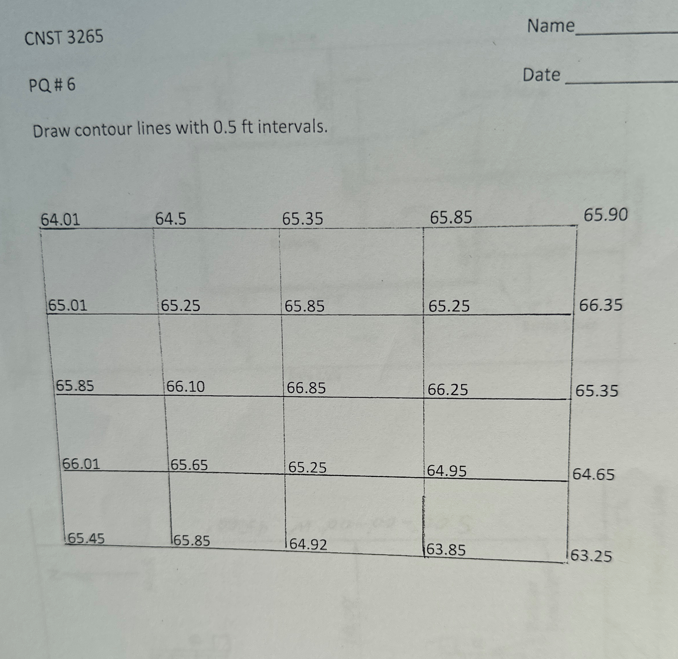 CNST 3 2 6 5 P Q # 6 Date Draw contour lines with
