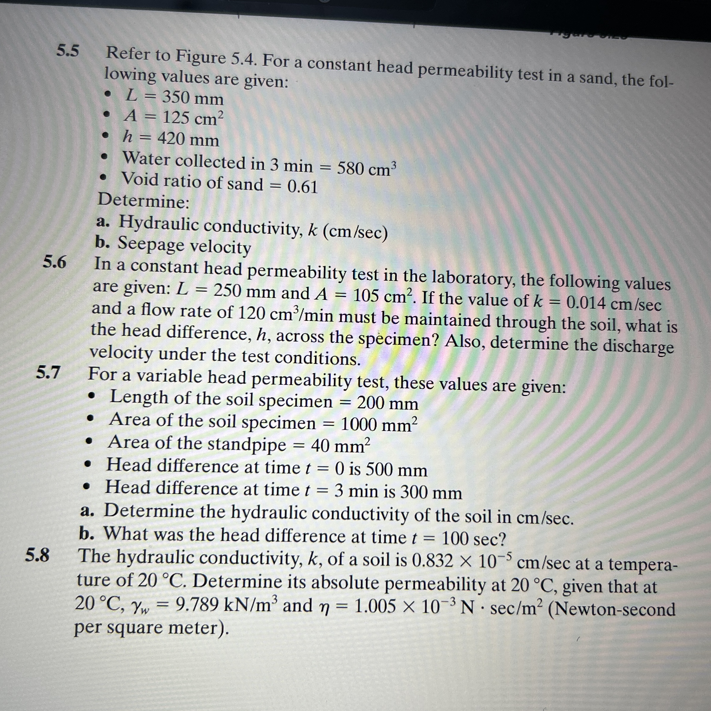 5 . 5 Refer to Figure 5 . 4 . For a constant head