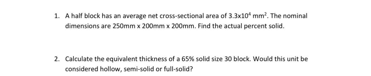 A half block has an average net cross - sectional