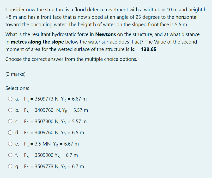 Consider now the structure is a flood defence