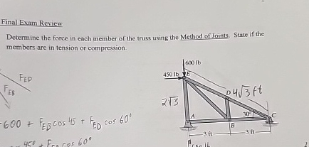 Final Exam Review Determine the force in each