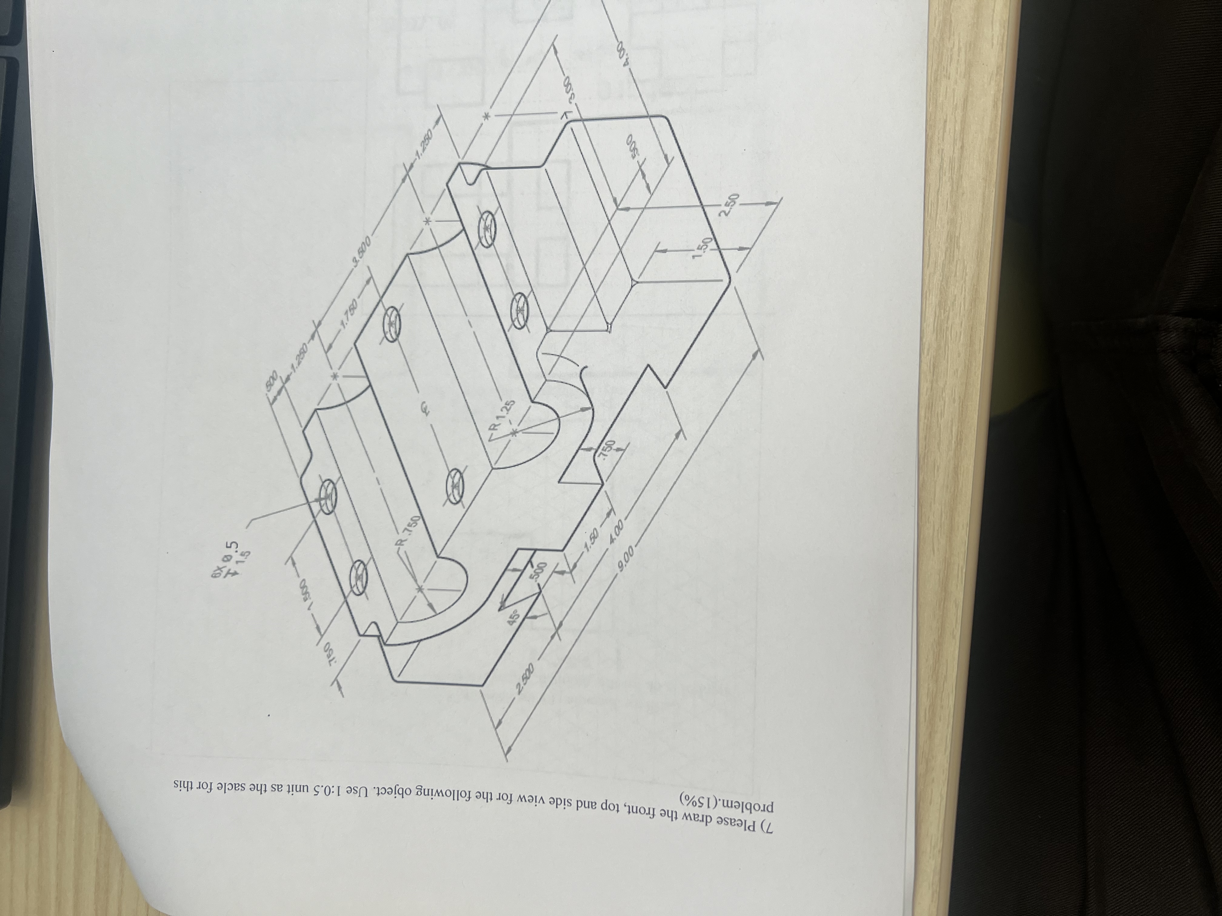 Please draw the front, top and side view for the