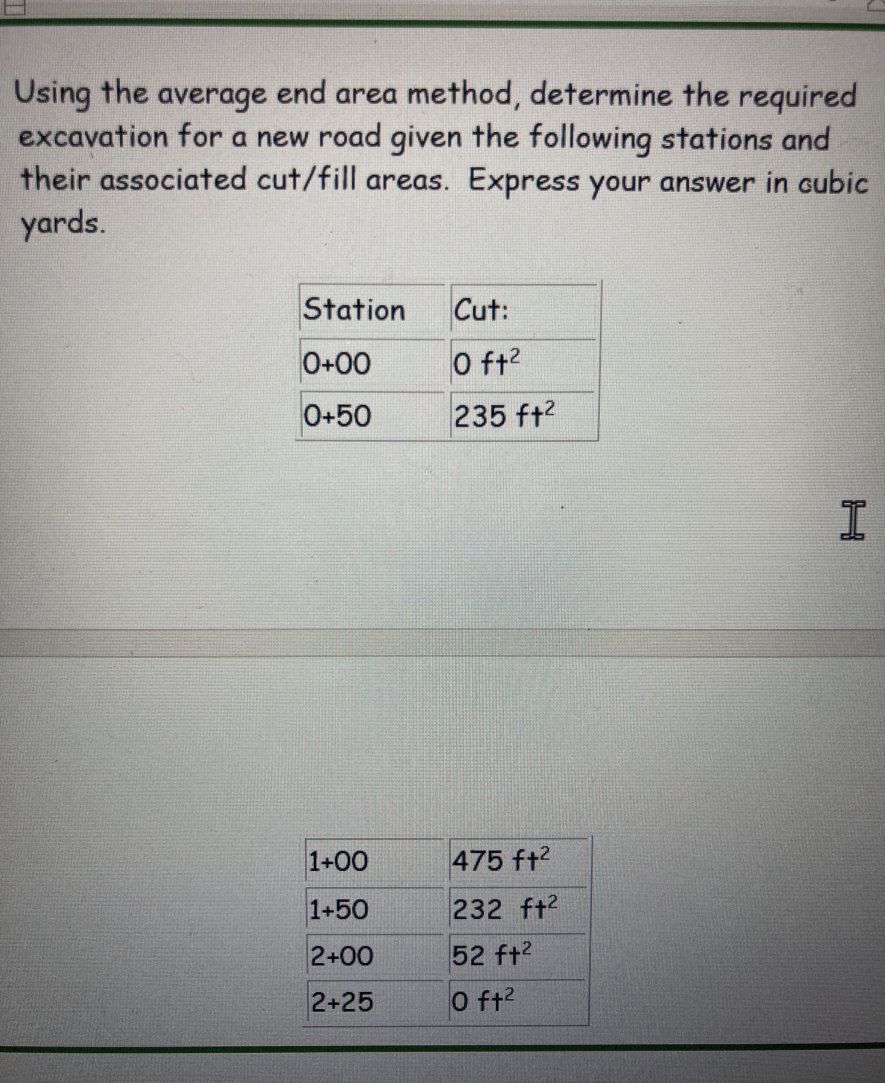 How to solve Using the average end area method,