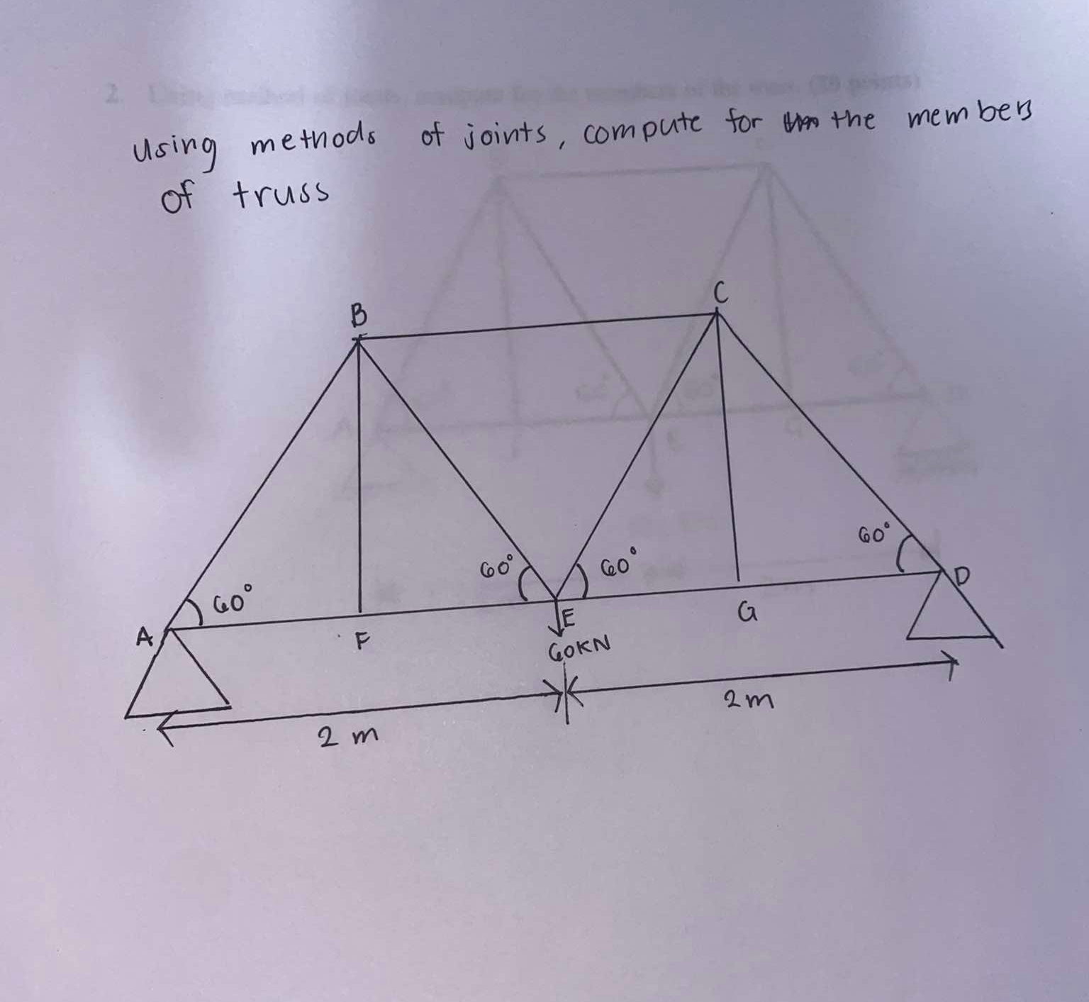 Using methods of joints, compute for the members