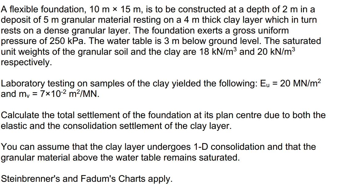 A flexible foundation, 1 0 m 1 5 m , is to be