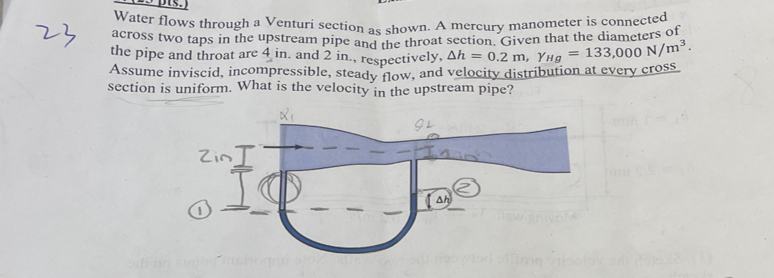 2 3 Water flows through a Venturi section as