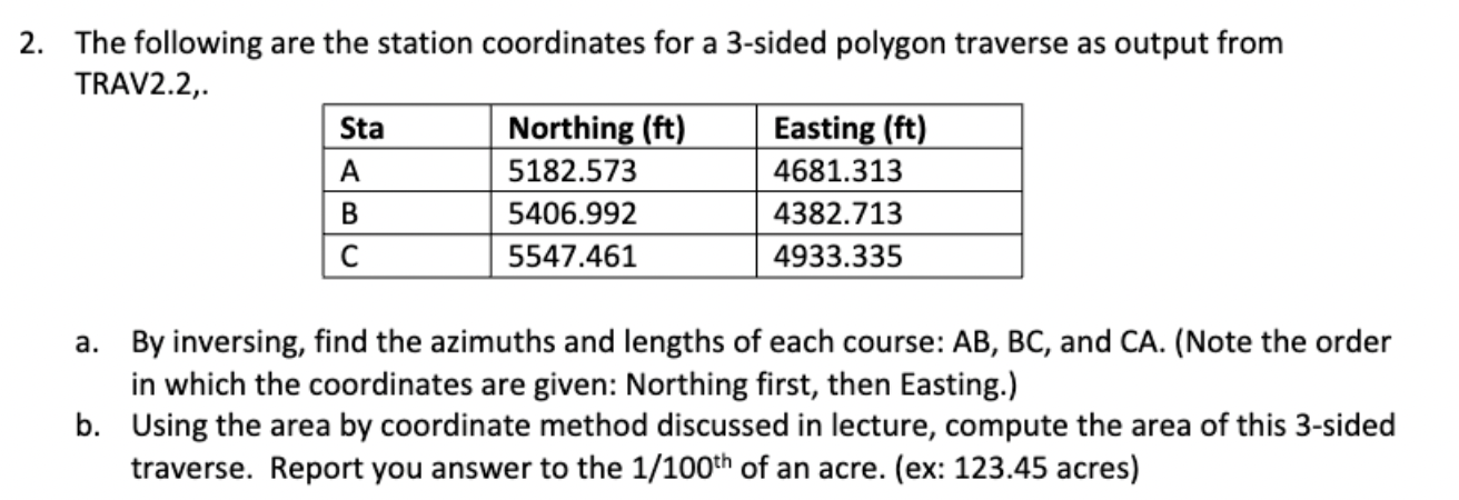 The following are the station coordinates for a 3