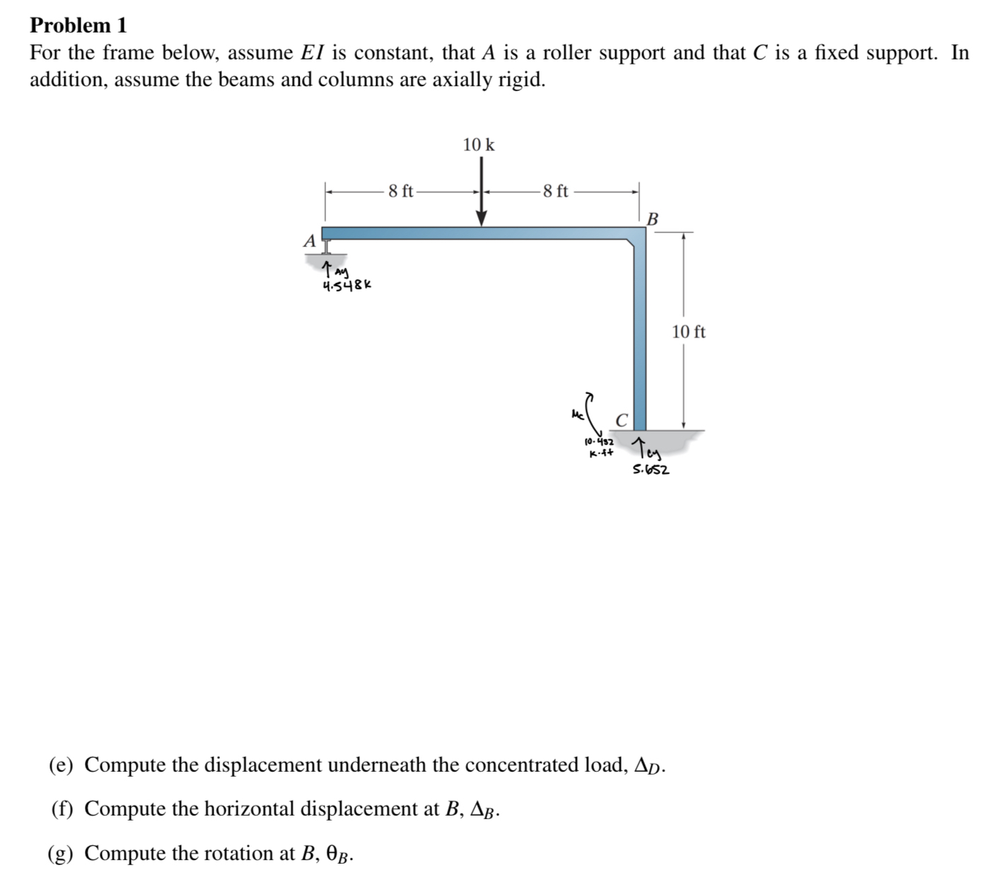 Problem 1 For the frame below, assume E I is
