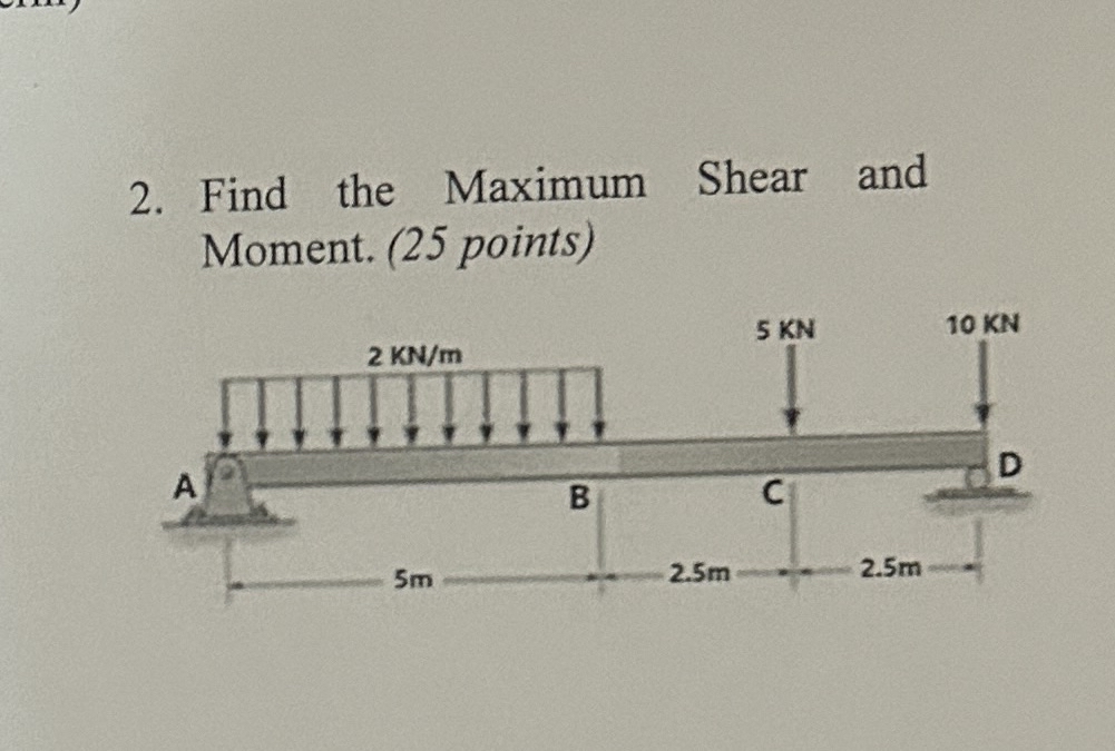 Find the Maximum Shear and Moment. ( 2 5 points )