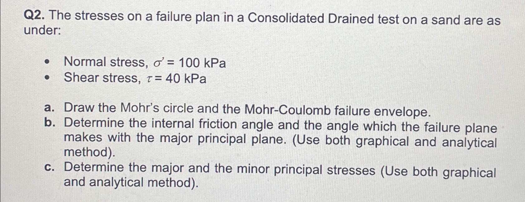 Q 2 . The stresses on a failure plan in a