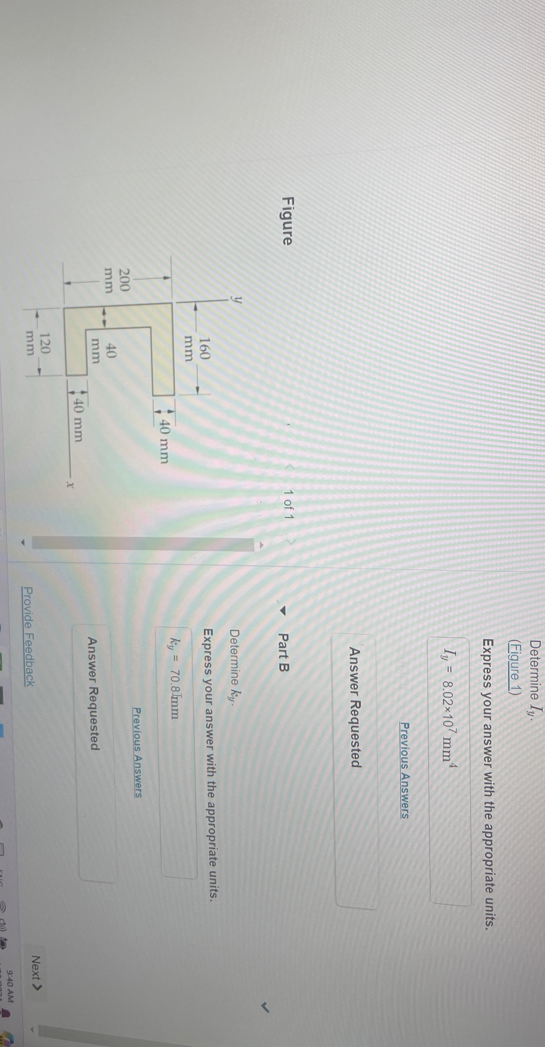 Determine I y . ( Figure 1 ) Express your answer