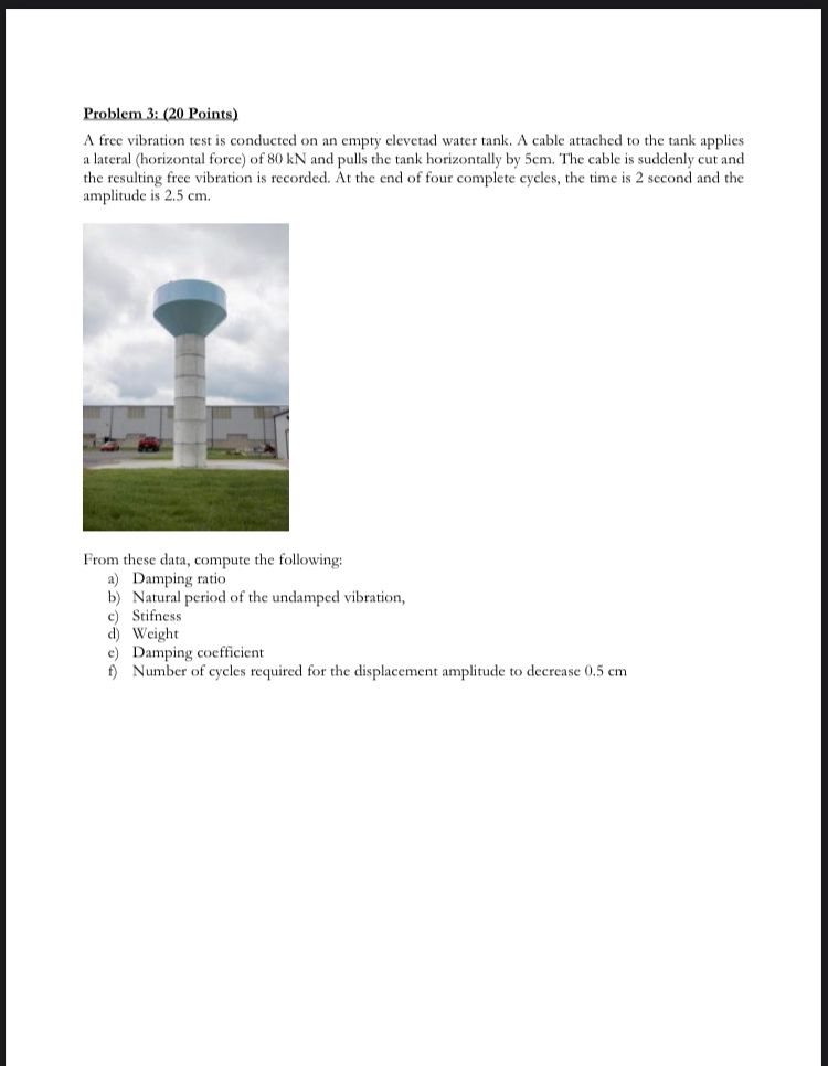 Problem 3 : ( 2 0 Points ) A free vibration test