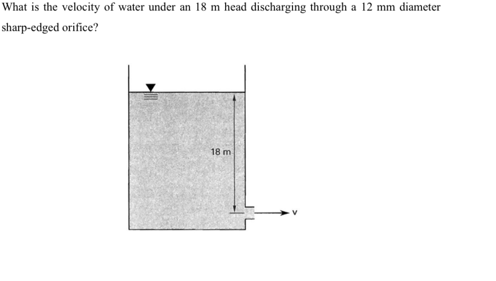 What is the velocity of water under an 1 8 m head