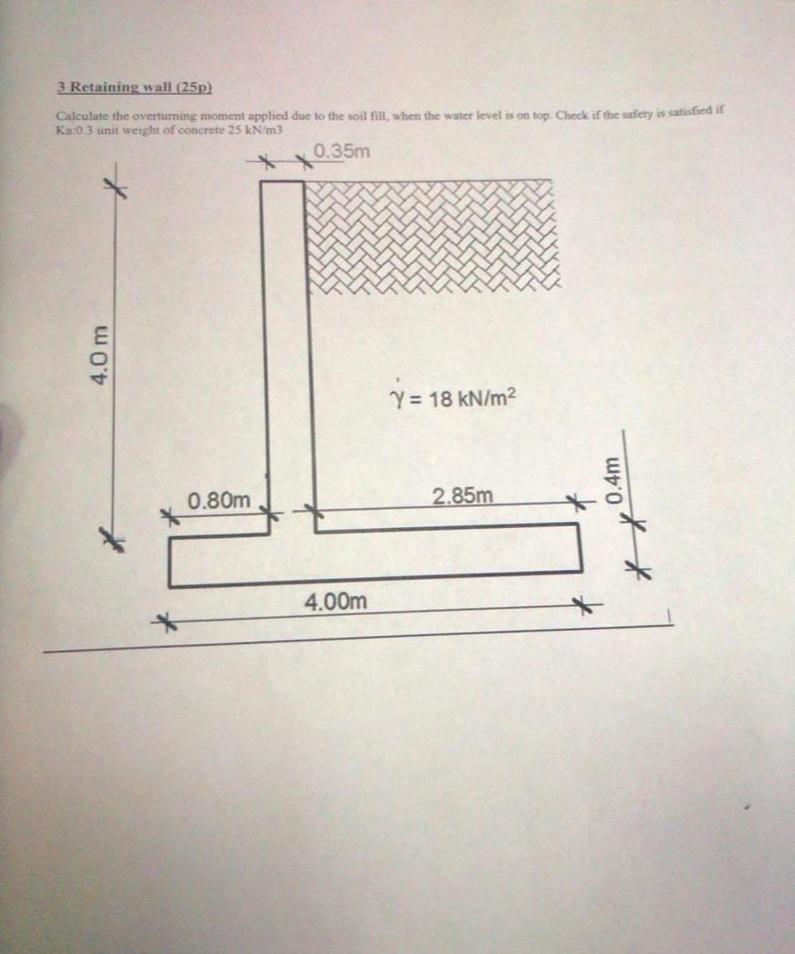3 Retaining wall ( 2 5 p ) Calculate the