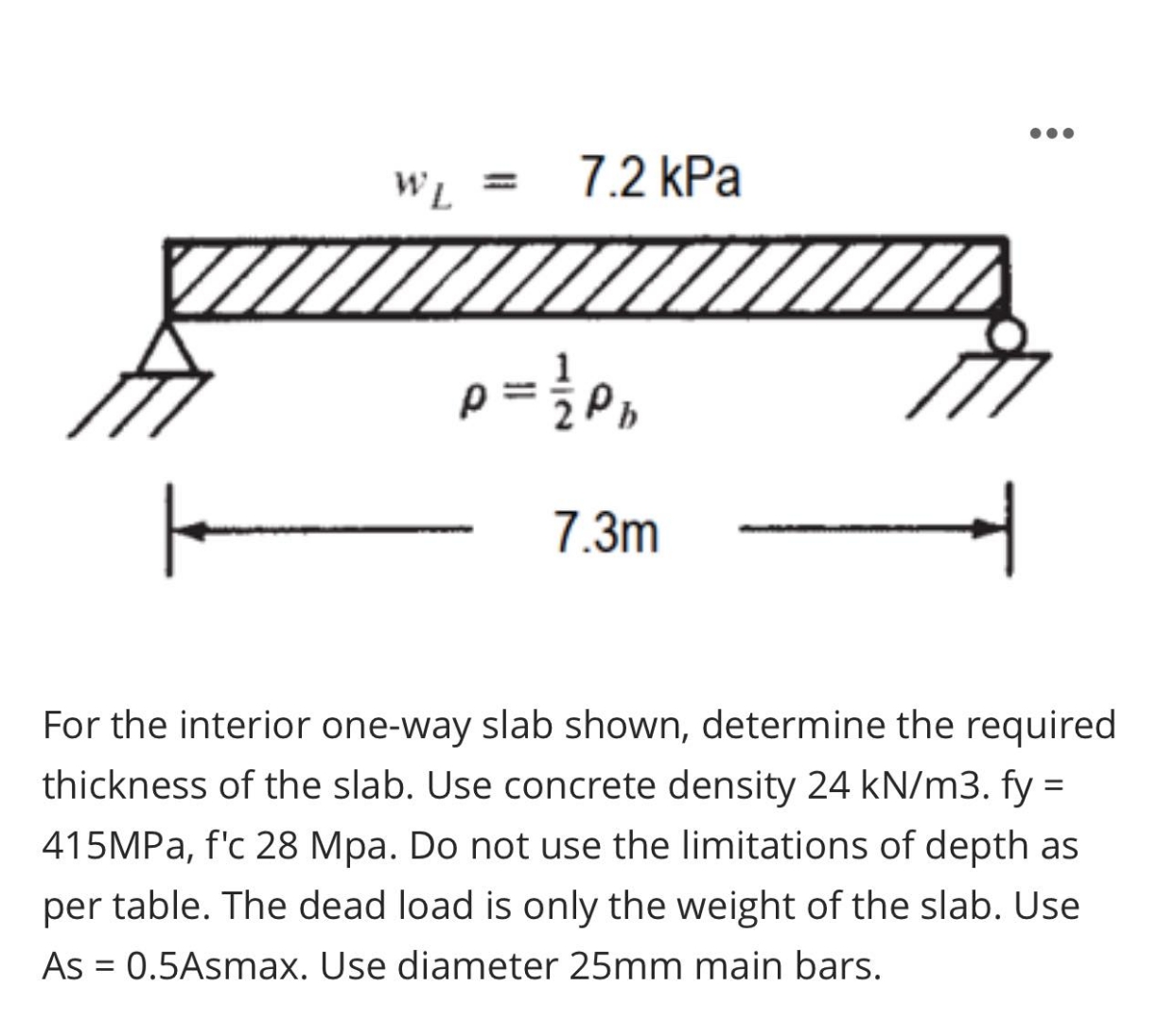 For the interior one - way slab shown, determine