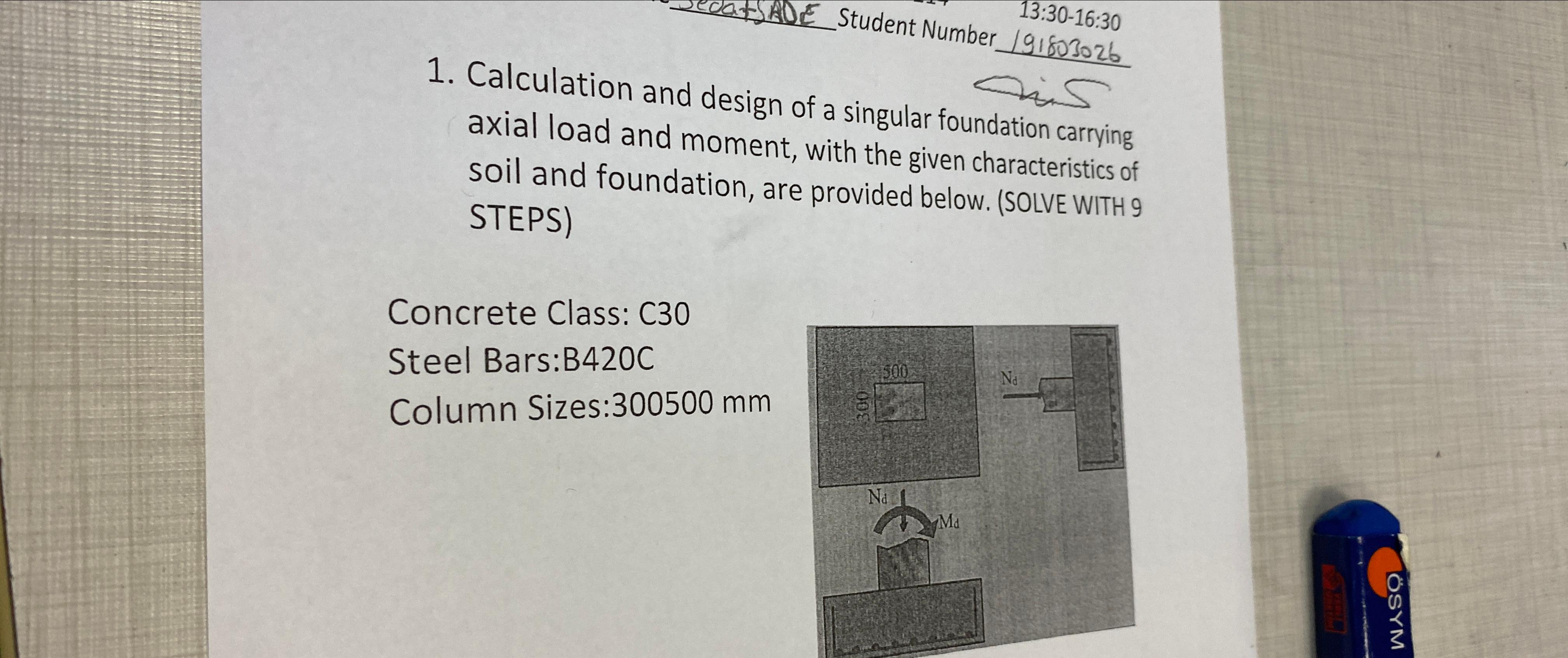 Calculation and design of a singular foundation