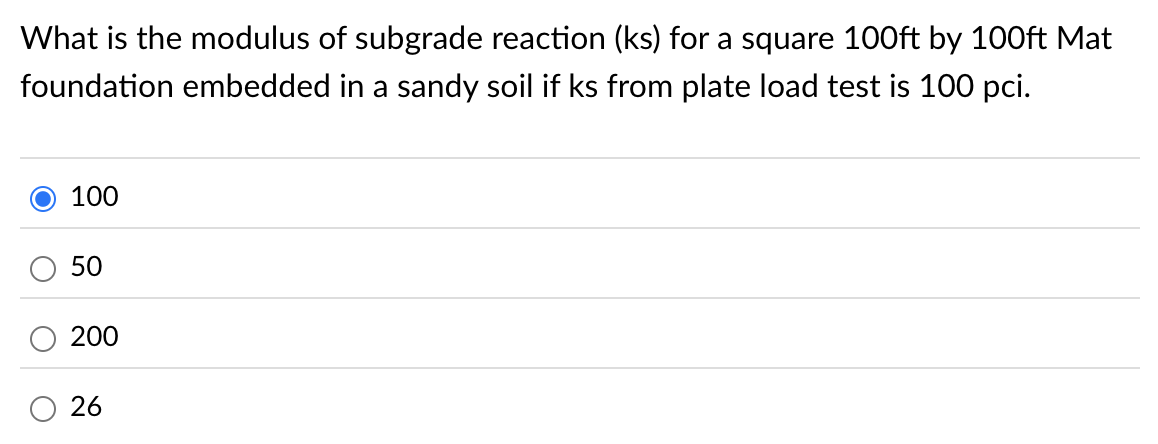 What is the modulus of subgrade reaction ( ks )