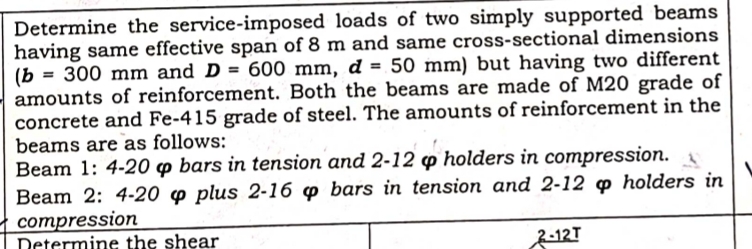 Determine the service - imposed loads of two