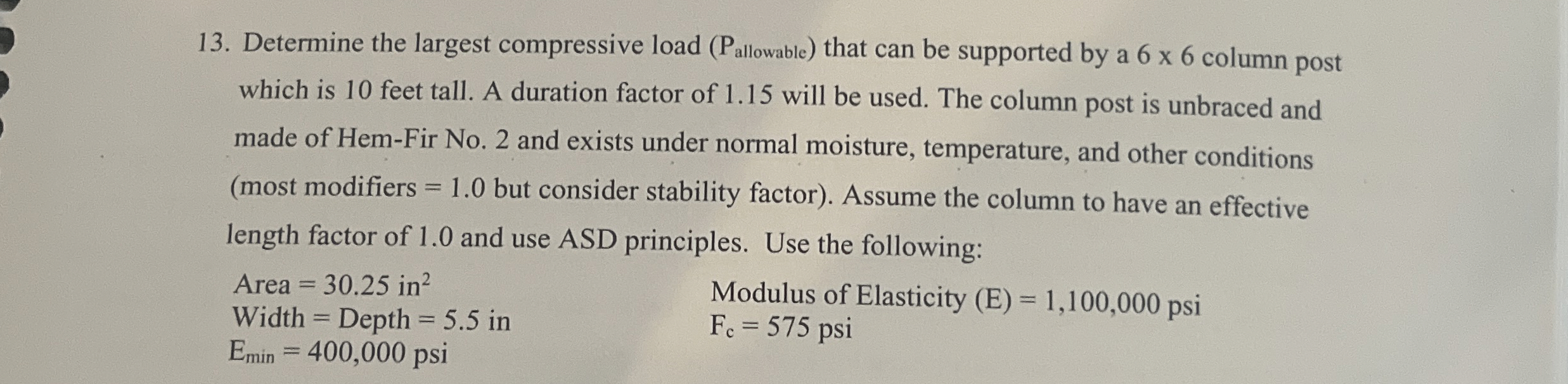 Determine the largest compressive load ( P a l l