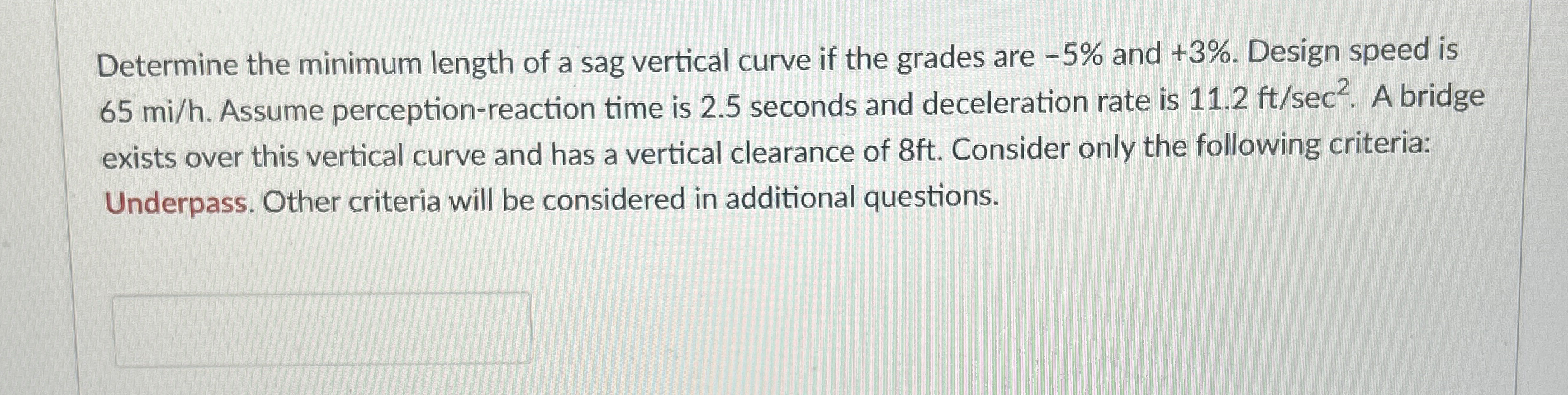 Determine the minimum length of a sag vertical