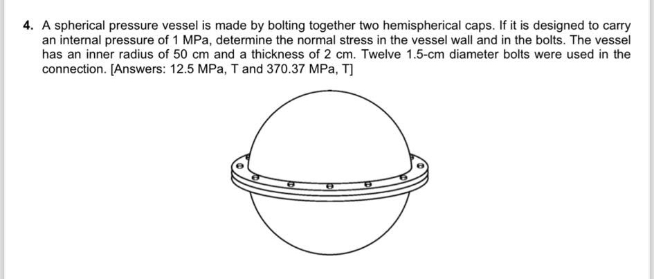 A spherical pressure vessel is made by bolting
