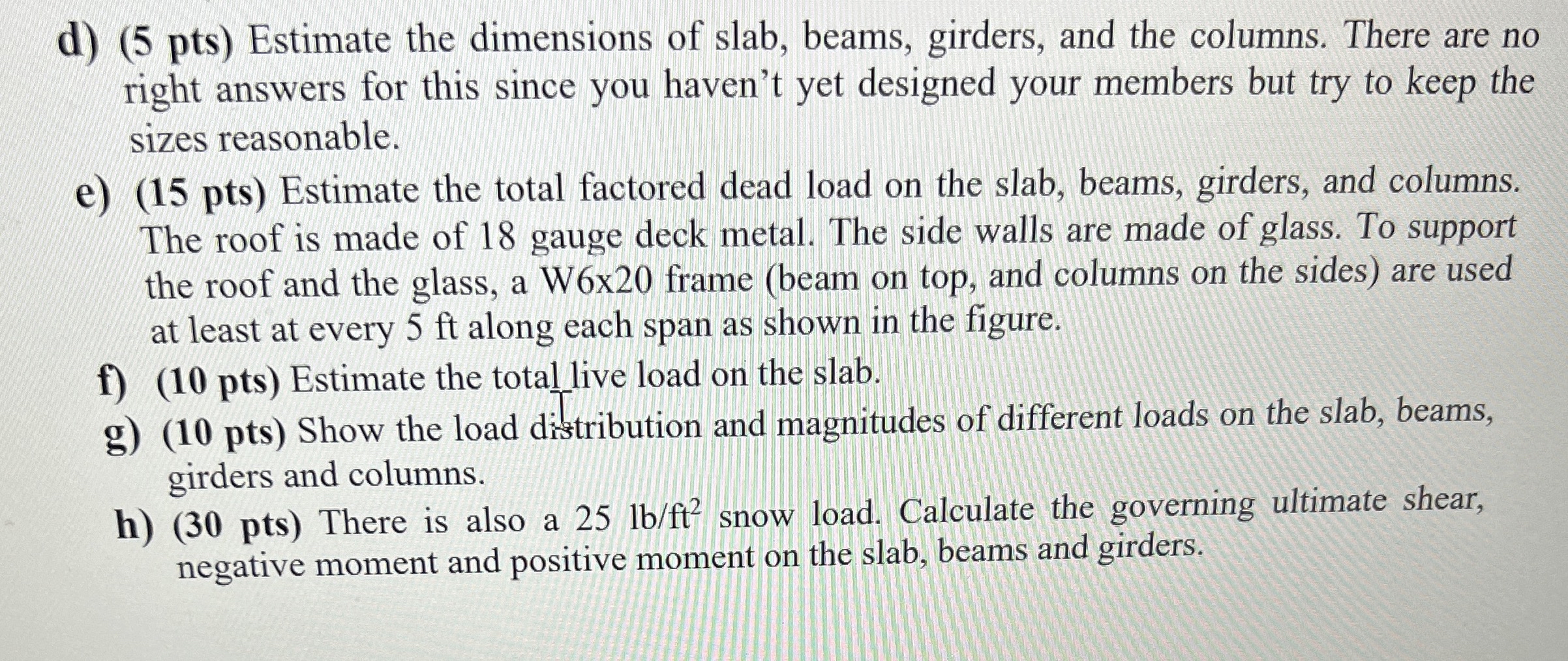 d ) ( 5 pts ) Estimate the dimensions of slab,