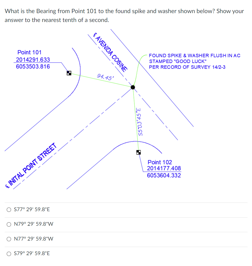 Part 1 What is the Bearing from Point 1 0 1 to