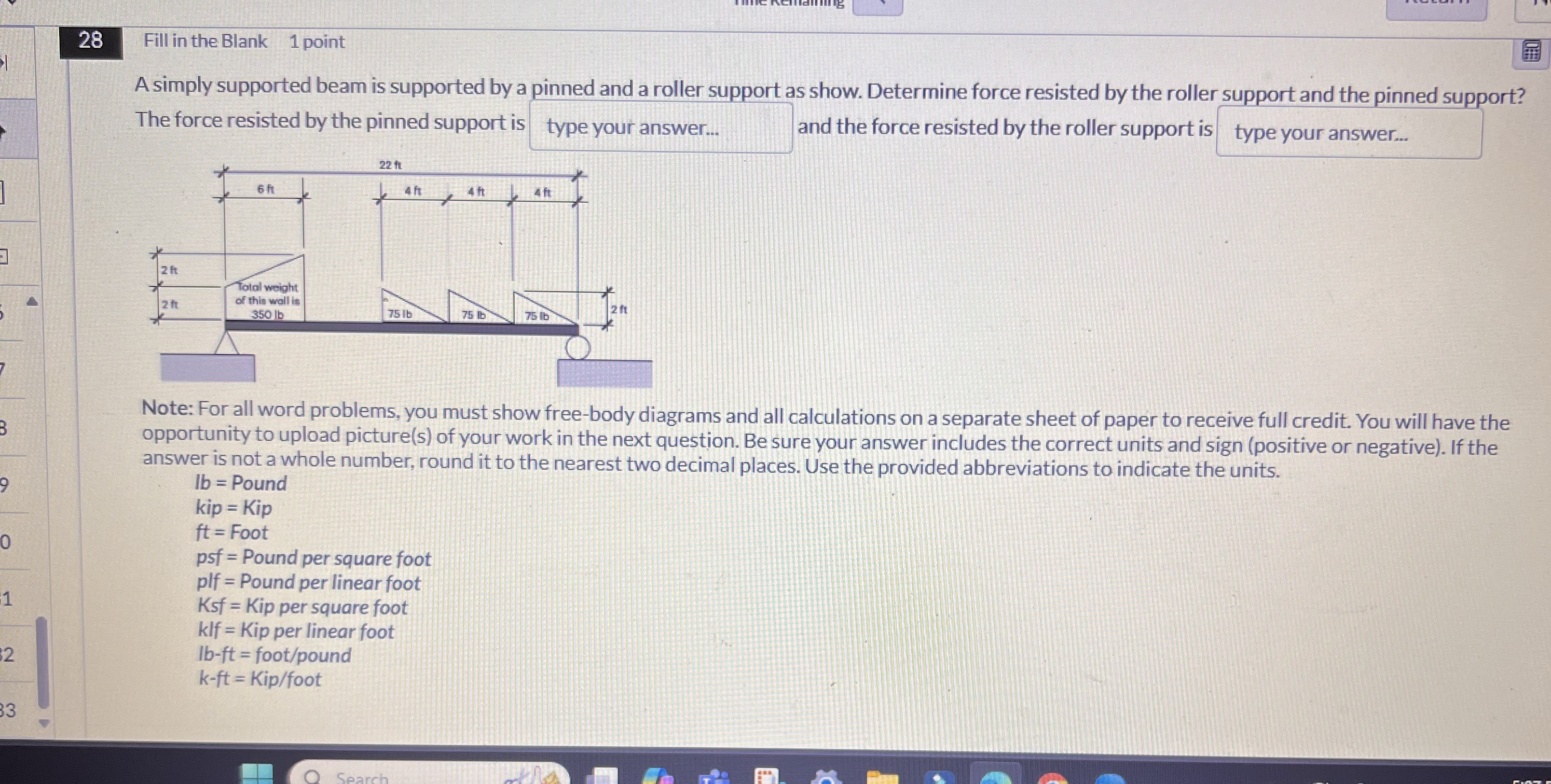 2 8 Fill in the Blank 1 point A simply supported