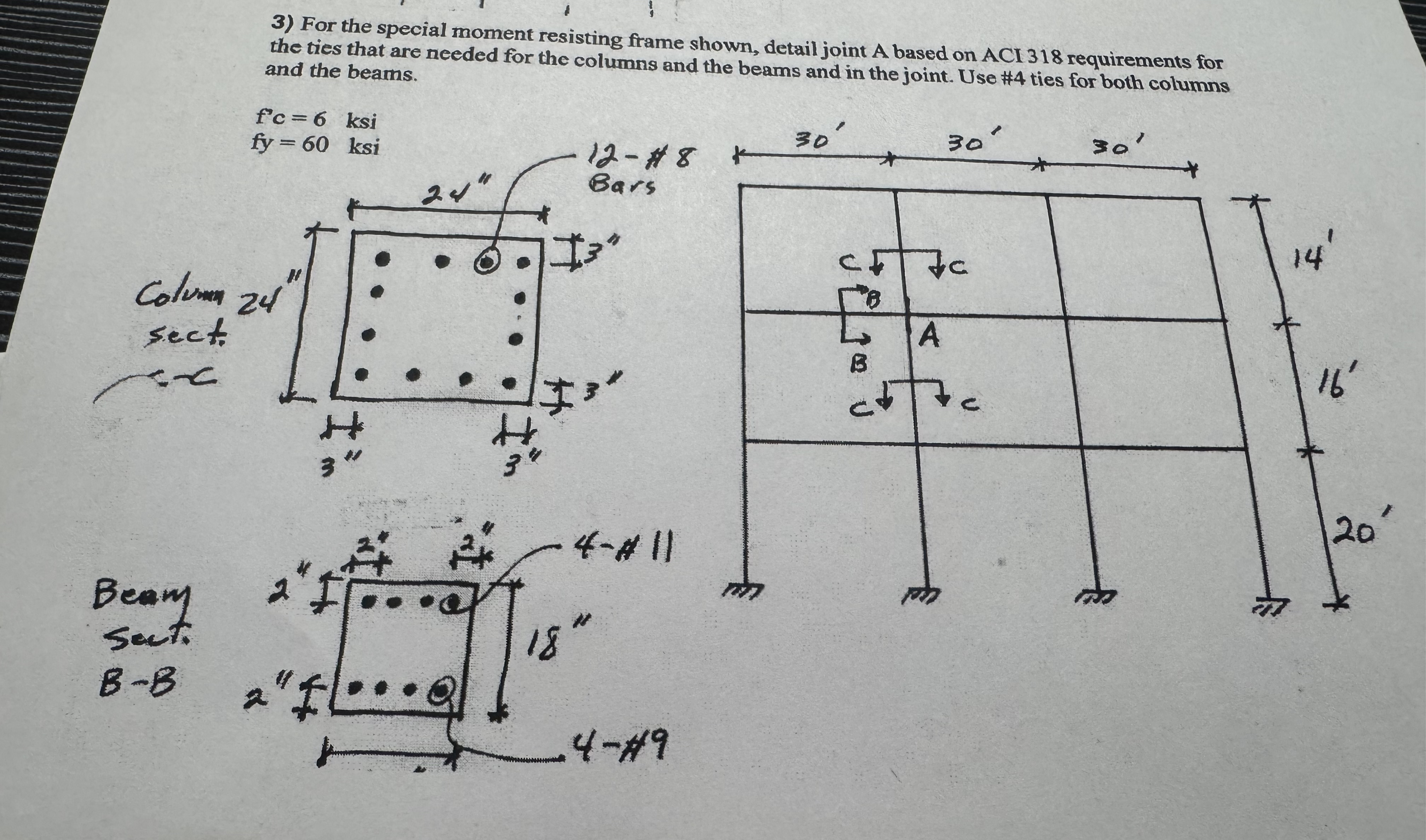 For the special moment resisting frame shown,