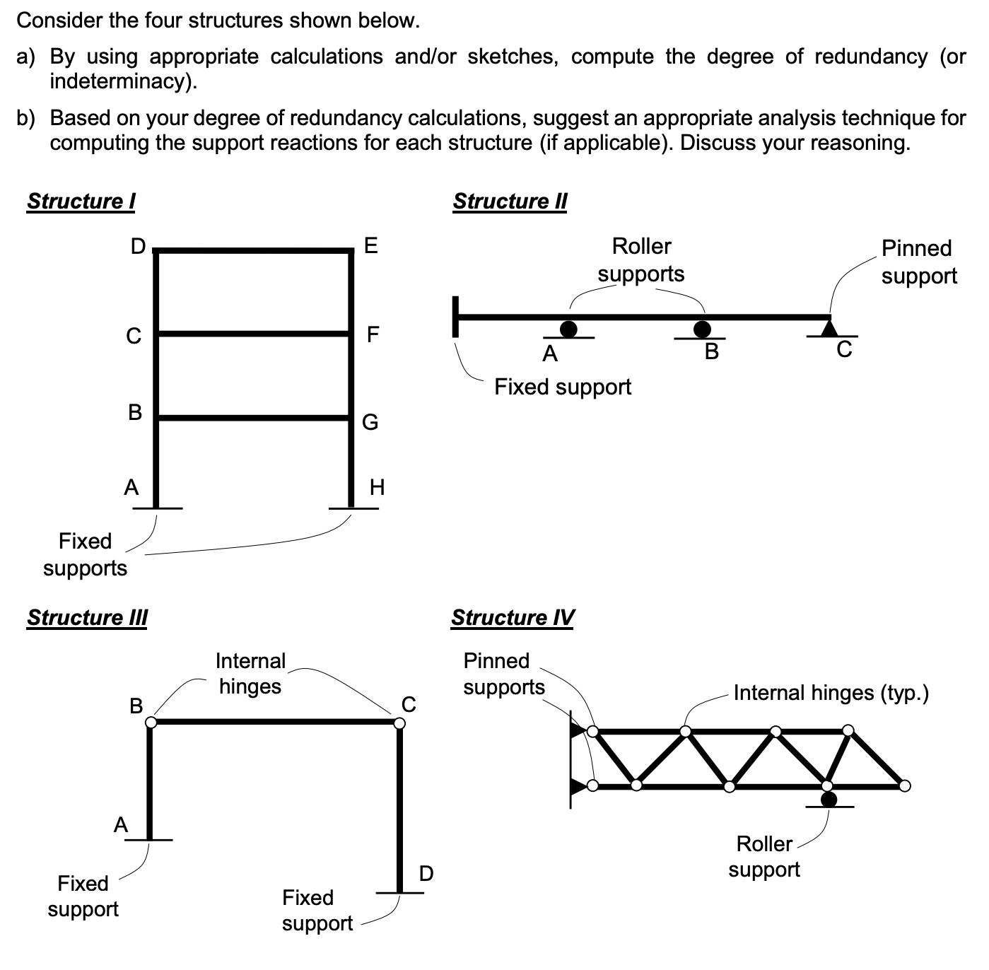 Consider the four structures shown below. a ) By