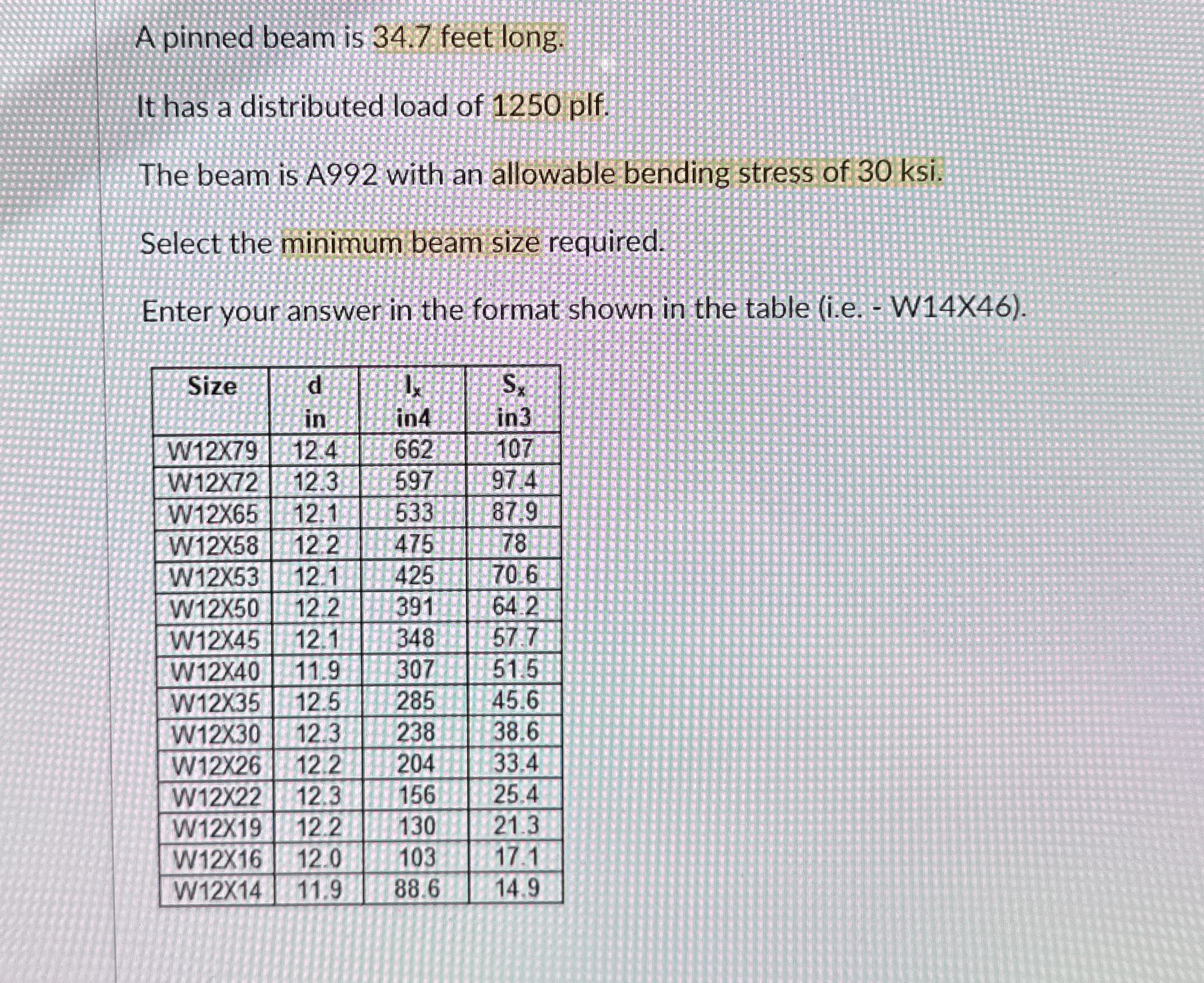 A pinned beam is 3 4 . 7 feet long. It has a