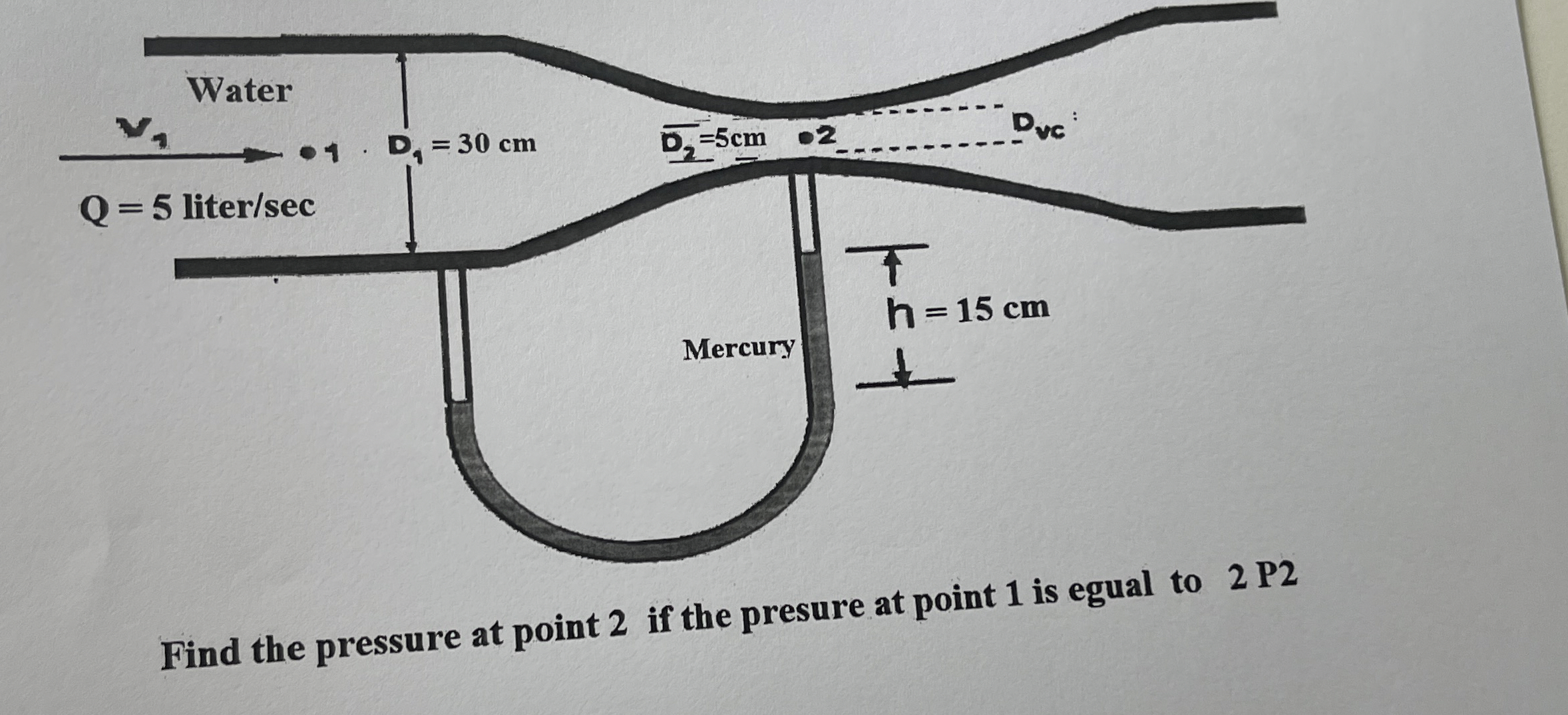 Find the pressure at point 2 if the presure at
