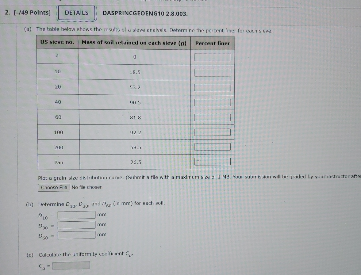 Points]\ DASPRINCGEOENG10 2.8.003.\ (a) The table