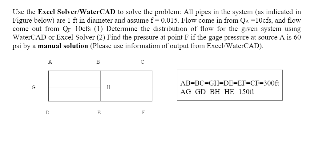 Use the Excel Solver / WaterCAD to solve the