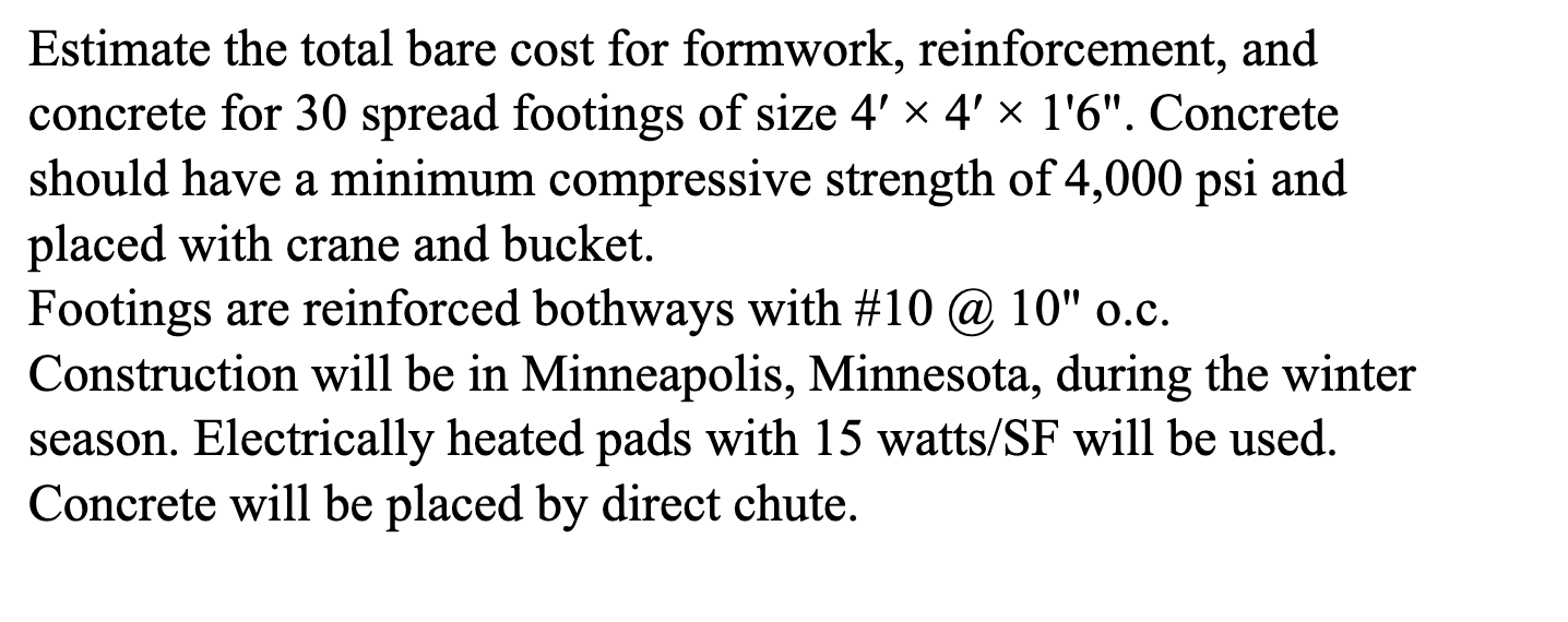 Estimate the total bare cost for formwork,