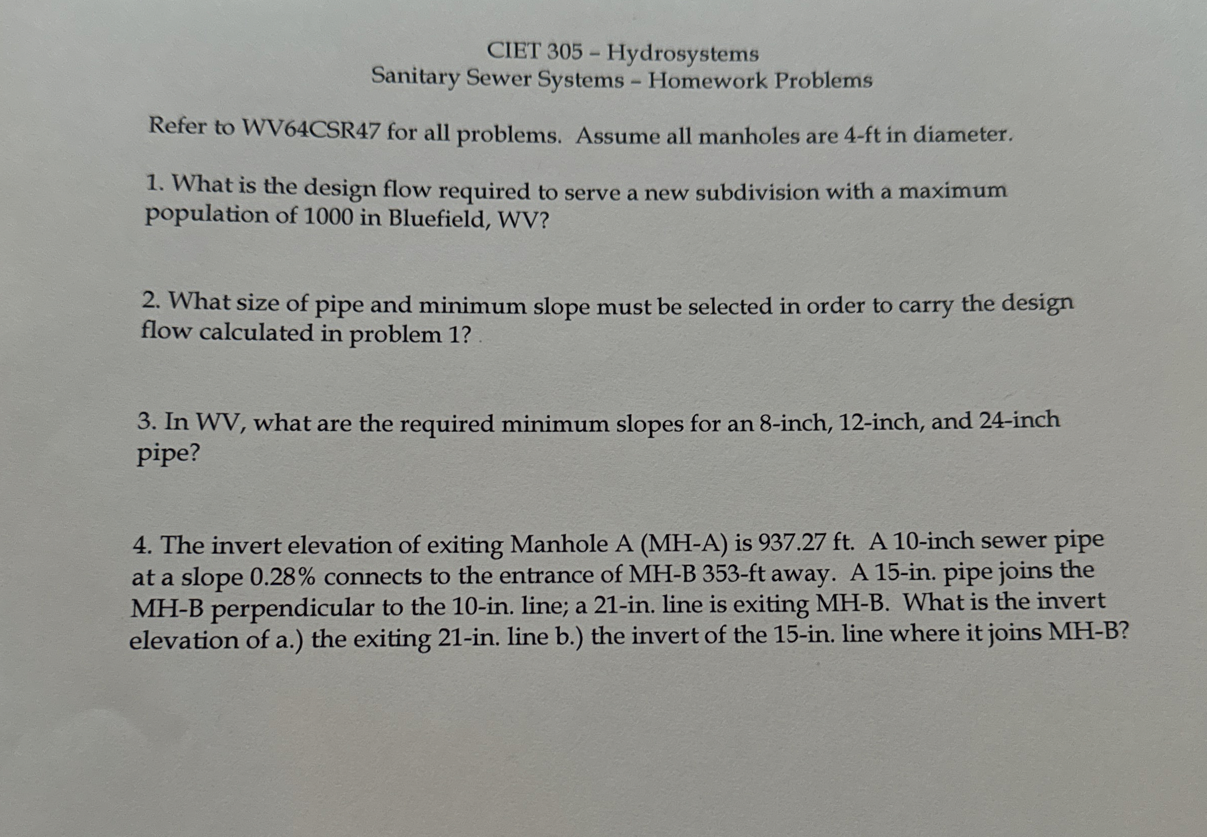 CIET 3 0 5 - Hydrosystems Sanitary Sewer Systems